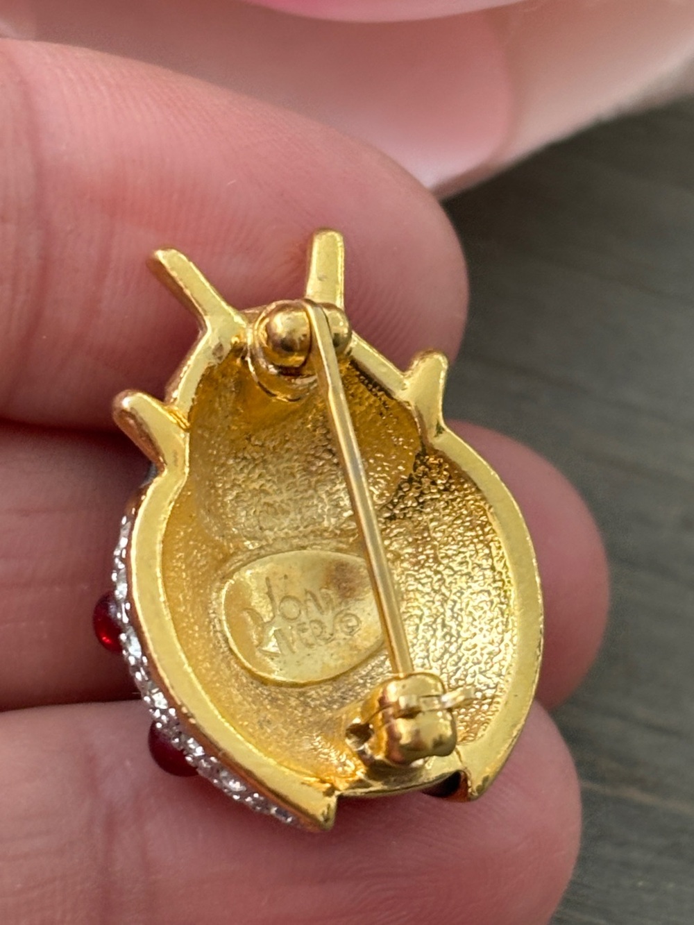 Vintage Joan Rivers Gold Tone Enamel Rhinestone Ladybug Brooch - Picture 5 of 9